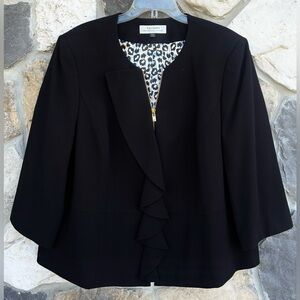 Tahari ASL Zip Up Blazer Jacket Sz 22W Black Minimalist Classy Chic Career Wear